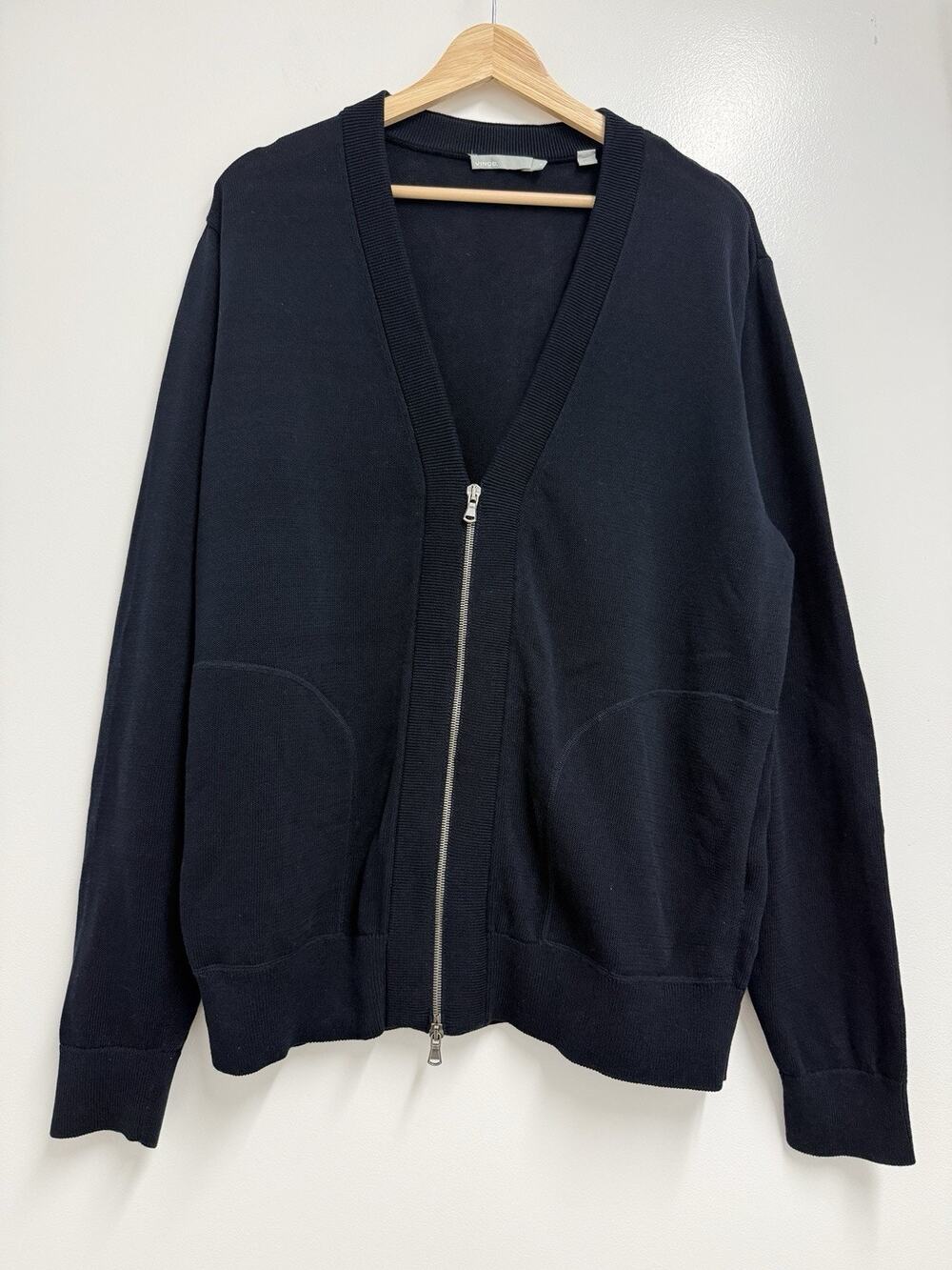 Vince Full Zip Cotton Cardigan V-Neck Sweater Navy Blue Men’s M Elbow Patches